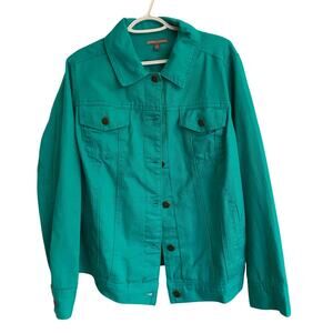 Jessica London Teal Jean Jacket Long Sleeve Collar Sz 16 Warm Cozy Outdoor